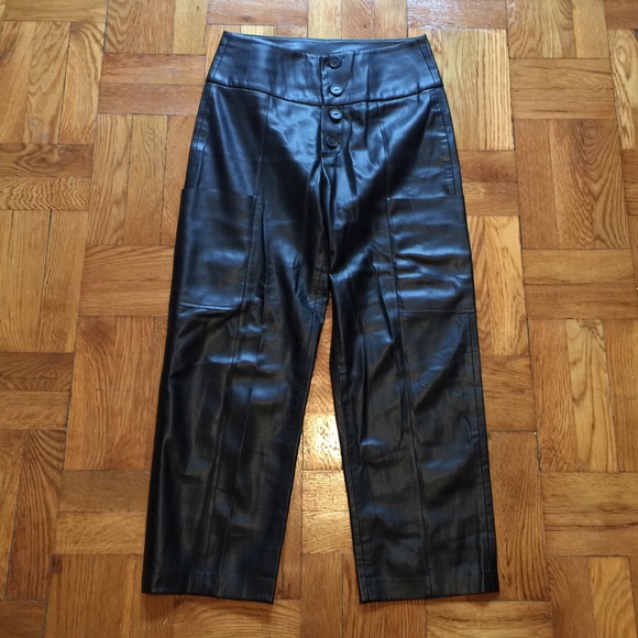 ZARA faux leather black palazzo trousers cropped - Picture 4 of 5